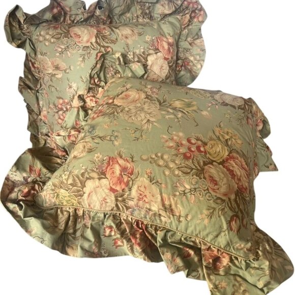 Vintage Ralph Lauren Charlotte Floral Throw Pillows (2) Cottage Core Green Pink - Picture 1 of 5